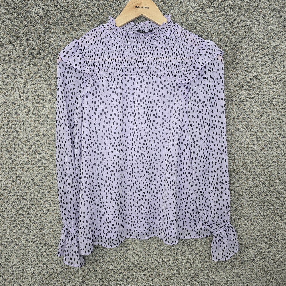 Banana Republic Top Womens Small Purple Printed Smocked Mock Neck‎ Blouse Ladies